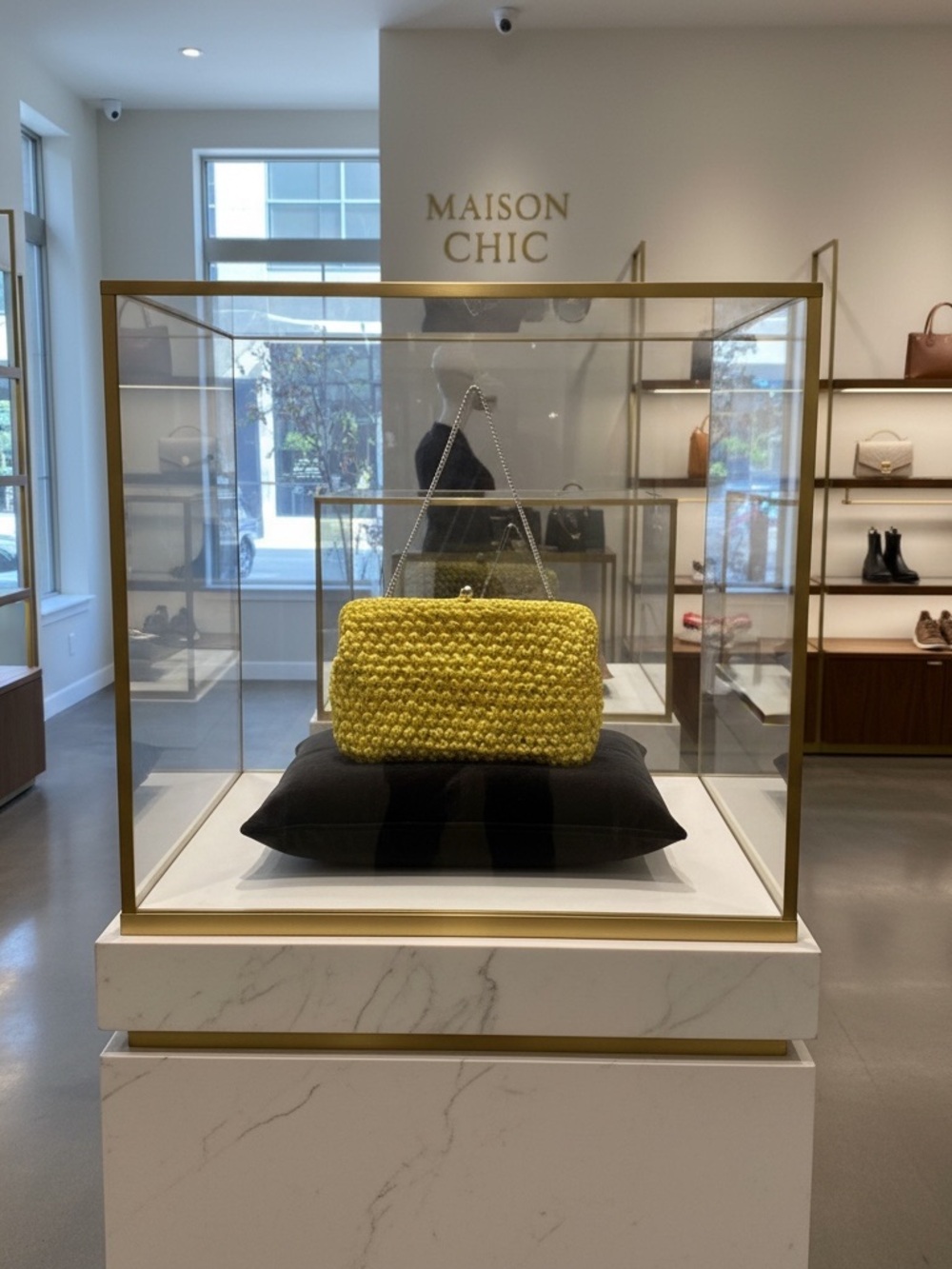 Vintage Yellow Woven Shoulder Bag by Snassee made in Japan w/chain handle